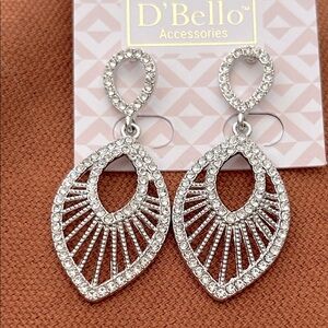 d’bello stunning bridal, dangle, stud earrings, silver tone with rhinestones